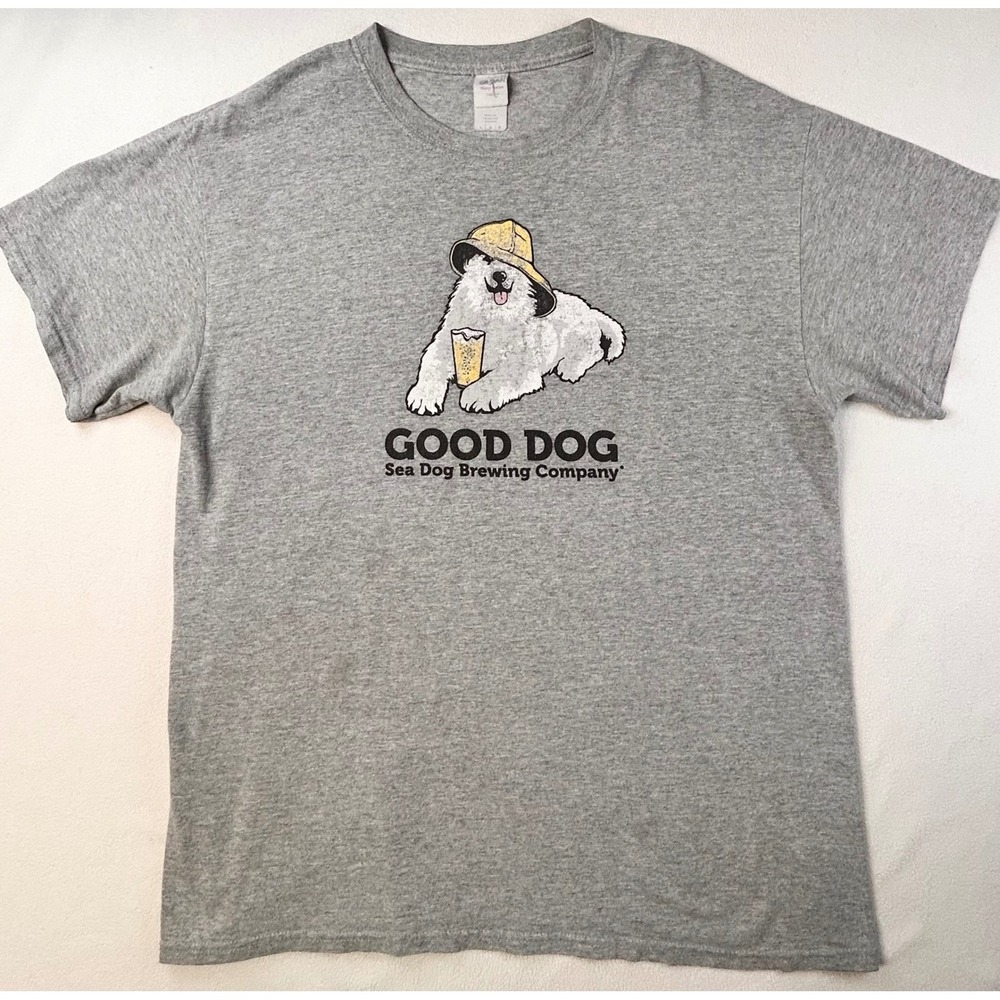 Sea Dog Brewing Company "Good Dog Bad Dog" Graphic T-Shirt Mens Large Gray